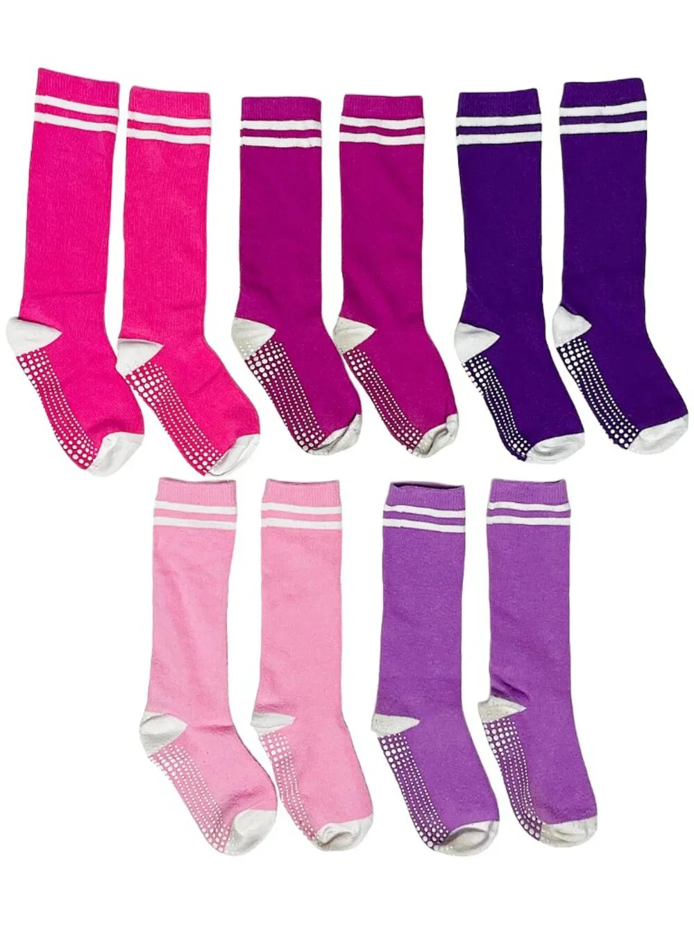 Girls Grip Knee High Socks 5 Pack Pink Purple LA Active 7-9Y